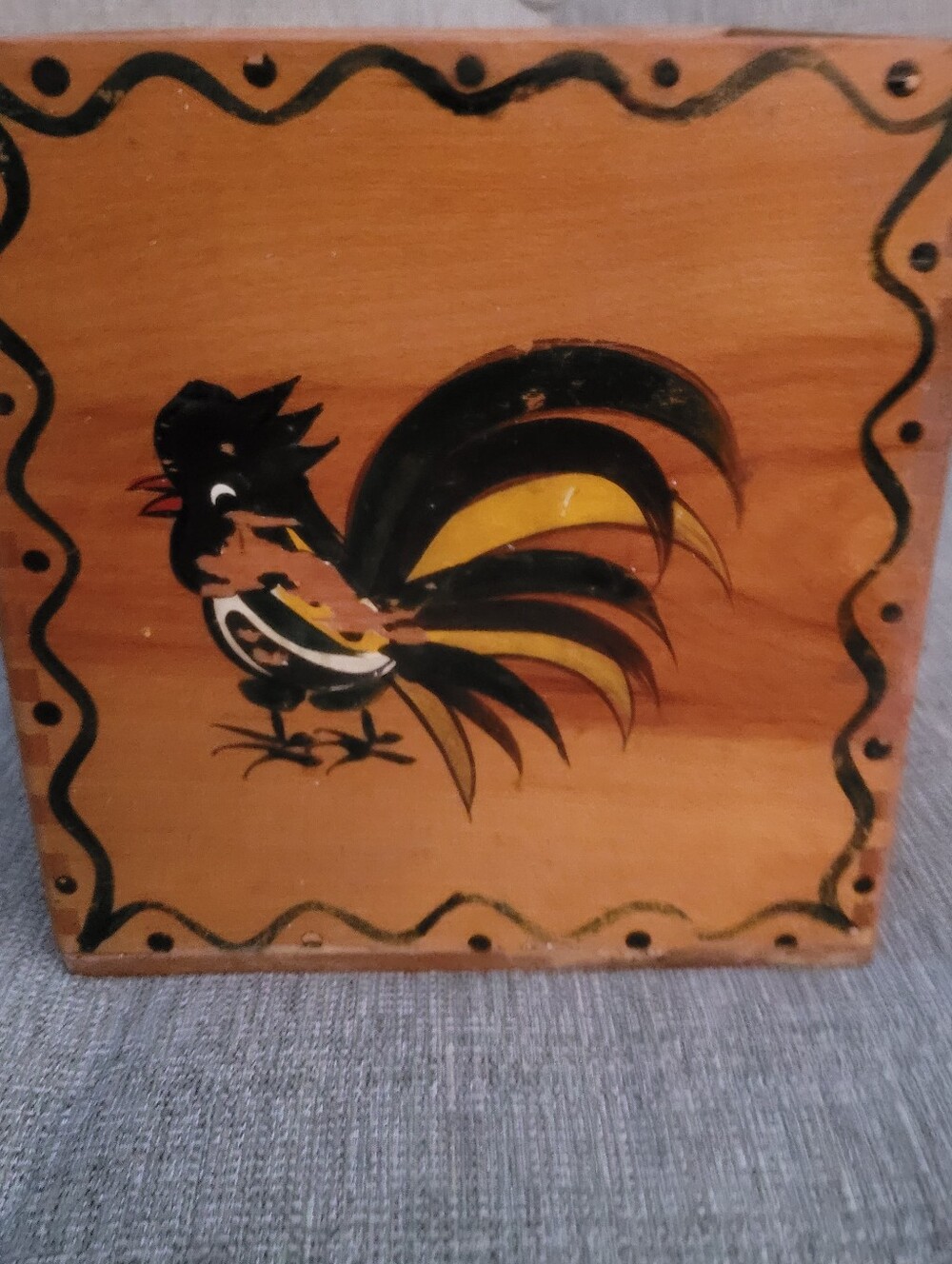 Vintage Woodpecker Wood Ware Hand-Painted Wooden Rooster Canister Box